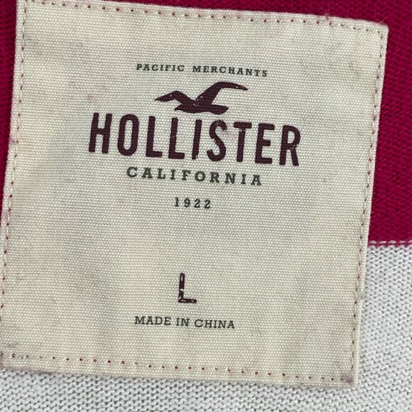 Y2K Hollister Womens Large Striped Cardigan Sweater Pink White Knit Button Up - Picture 4 of 8